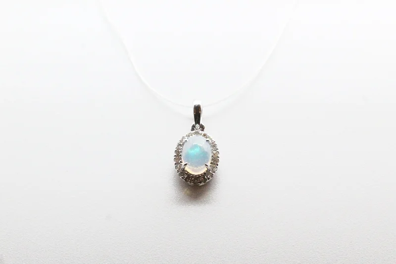 Unique Jewelry For Less – Shop The Sale Now White Gold Oval Opal Halo Pendant