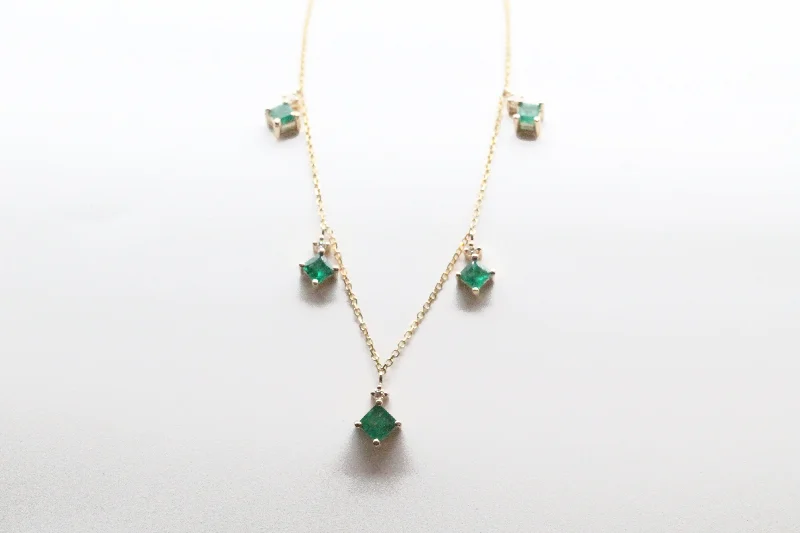 Shop Fine Jewelry With Amazing Deals Yellow Gold Emerald and Diamond Station Necklace Shop Fine Jewelry With Amazing Deals Yellow Gold Emerald and Diamond Station Necklace