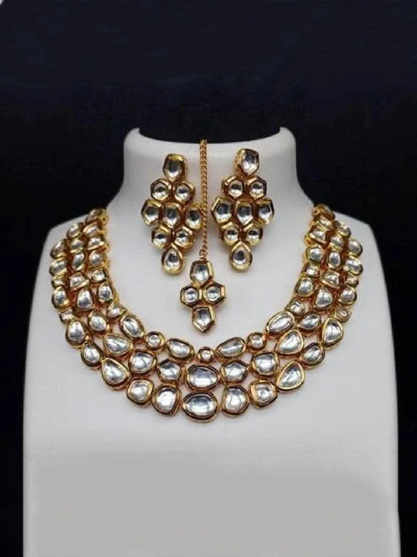 Affordable Gold-Plated Jewelry For Modern Fashion Abstract Neck Fitted Kundan Necklace Set Affordable Gold-Plated Jewelry For Modern Fashion Abstract Neck Fitted Kundan Necklace Set