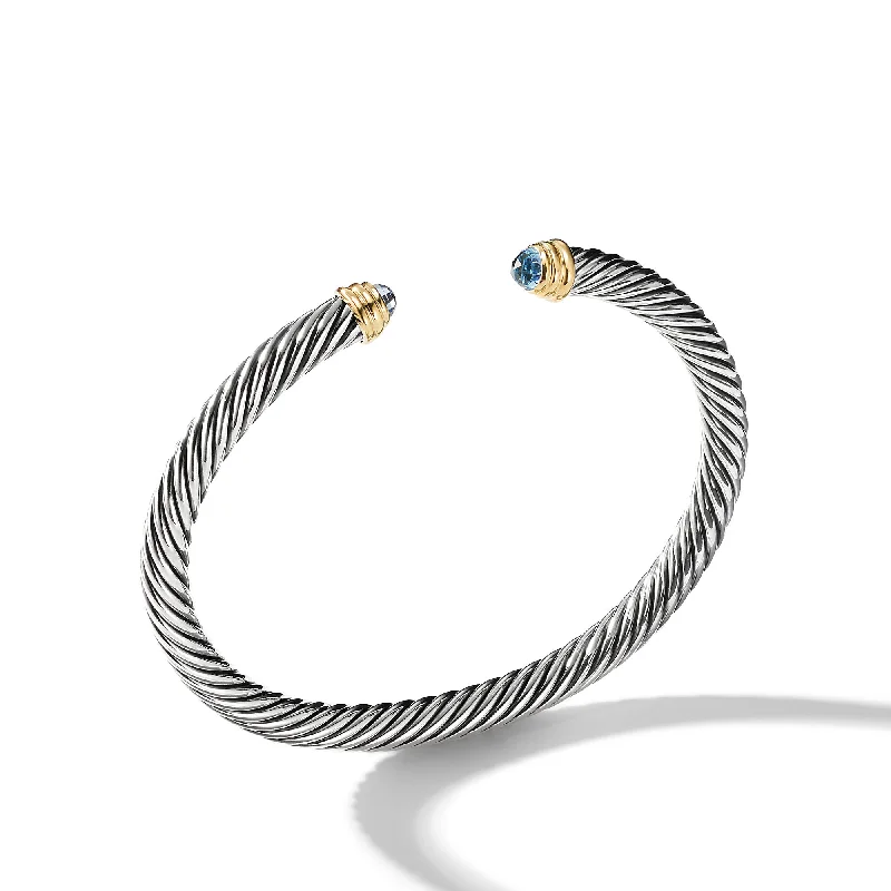 Best Jewelry Deals – Premium Quality At Exclusive Discounts Classic Cable Bracelet in Sterling Silver with 14K Yellow Gold and Blue Topaz\, 5mm Best Jewelry Deals – Premium Quality At Exclusive Discounts Classic Cable Bracelet in Sterling Silver with 14K Yellow Gold and Blue Topaz\, 5mm