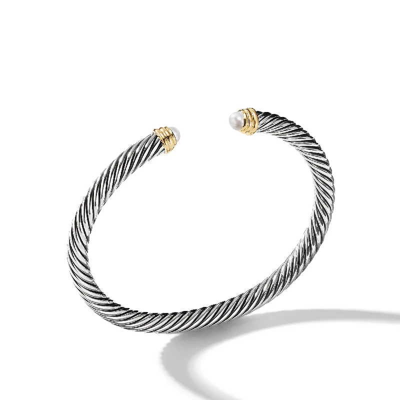 Last Chance To Shop High-End Jewelry At Markdown Prices Classic Cable Bracelet in Sterling Silver with 14K Yellow Gold and Pearls\, 5mm Last Chance To Shop High-End Jewelry At Markdown Prices Classic Cable Bracelet in Sterling Silver with 14K Yellow Gold and Pearls\, 5mm