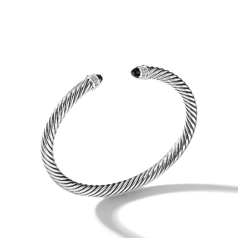 Limited-Stock Jewelry Sale – Shop Before It's Gone Classic Cable Bracelet in Sterling Silver with Black Onyx and Diamonds\, 5mm Limited-Stock Jewelry Sale – Shop Before It's Gone Classic Cable Bracelet in Sterling Silver with Black Onyx and Diamonds\, 5mm