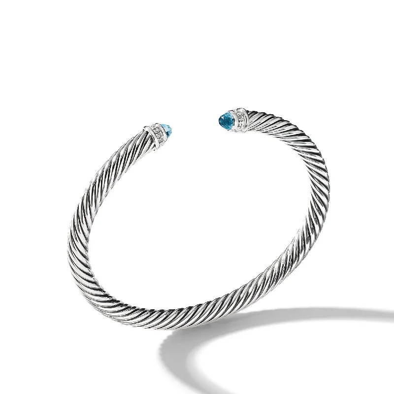 Breathtaking Jewelry At Limited-Time Savings Classic Cable Bracelet in Sterling Silver with Blue Topaz and Diamonds\, 5mm Breathtaking Jewelry At Limited-Time Savings Classic Cable Bracelet in Sterling Silver with Blue Topaz and Diamonds\, 5mm