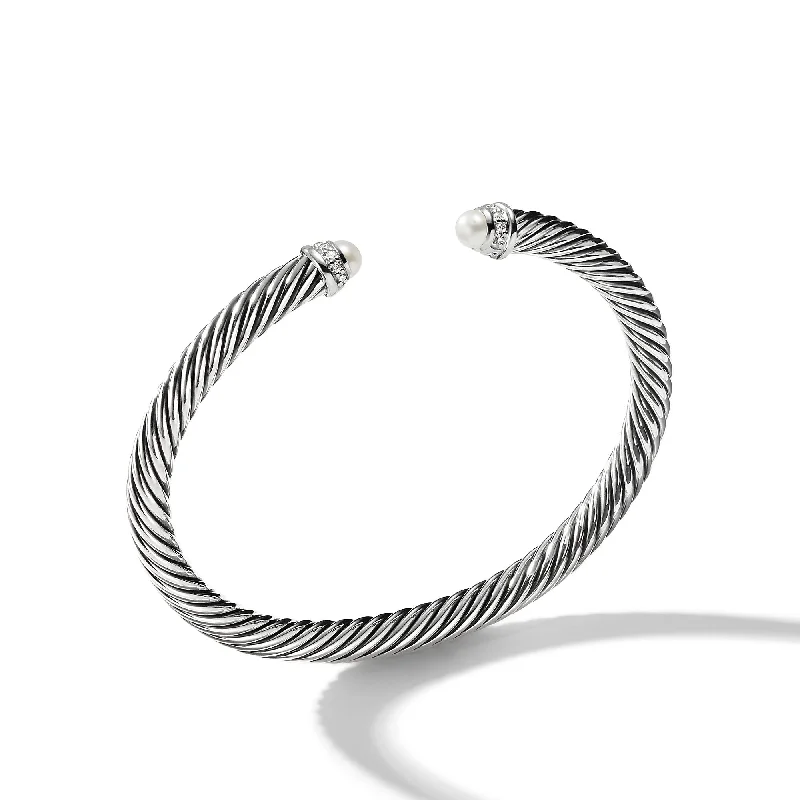 Your Perfect Accessory Now At The Best Price Classic Cable Bracelet in Sterling Silver with Pearls and Diamonds\, 5mm Your Perfect Accessory Now At The Best Price Classic Cable Bracelet in Sterling Silver with Pearls and Diamonds\, 5mm