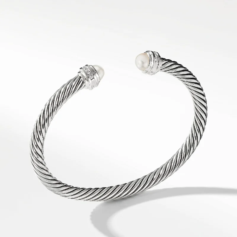 Stunning Jewelry Pieces At The Lowest Prices Ever Classic Cable Bracelet in Sterling Silver with Pearls and Diamonds\, 5mm Stunning Jewelry Pieces At The Lowest Prices Ever Classic Cable Bracelet in Sterling Silver with Pearls and Diamonds\, 5mm