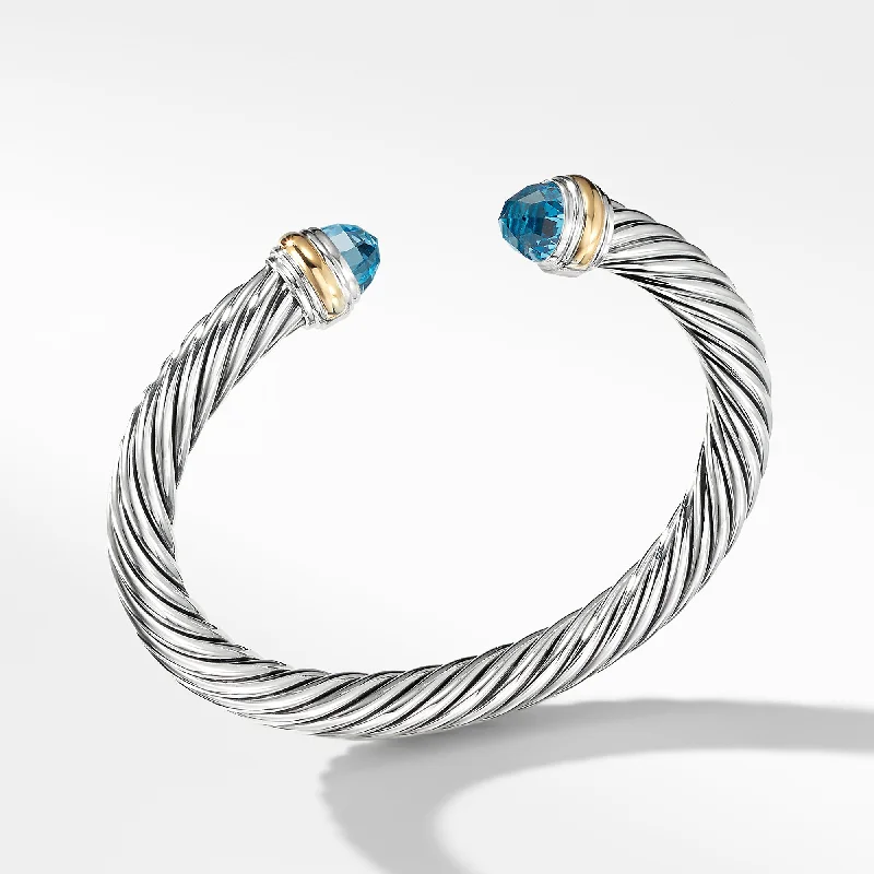 Everyday Jewelry Essentials Now On Sale Classic Cable Bracelet in Sterling Silver with 14K Yellow Gold and Blue Topaz\, 7mm Everyday Jewelry Essentials Now On Sale Classic Cable Bracelet in Sterling Silver with 14K Yellow Gold and Blue Topaz\, 7mm