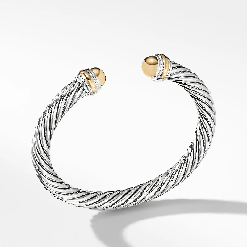 Luxury Meets Affordability – Jewelry Sale Live Now Classic Cable Bracelet in Sterling Silver with 14K Yellow Gold Domes\, 7mm Luxury Meets Affordability – Jewelry Sale Live Now Classic Cable Bracelet in Sterling Silver with 14K Yellow Gold Domes\, 7mm