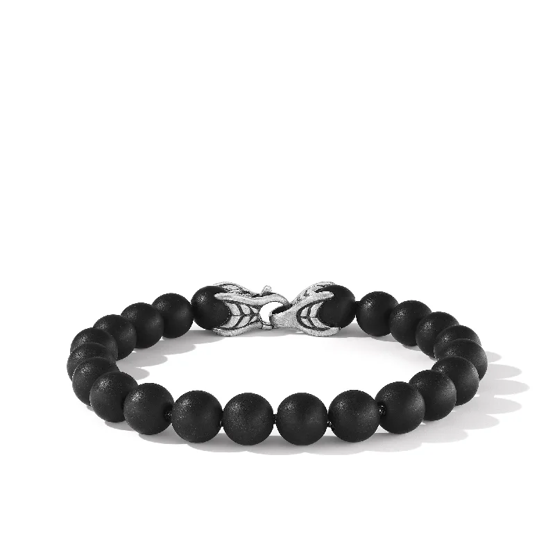 Elevate Your Outfit With Discounted Statement Jewelry Spiritual Beads Bracelet in Sterling Silver with Black Onyx, 8mm Elevate Your Outfit With Discounted Statement Jewelry Spiritual Beads Bracelet in Sterling Silver with Black Onyx, 8mm