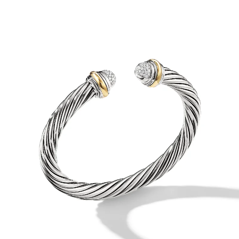 Elegant Jewelry, Affordable Luxury – Shop Now Classic Cable Bracelet in Sterling Silver with 18K Yellow Gold and Pavé Diamond Domes\, 7mm Elegant Jewelry, Affordable Luxury – Shop Now Classic Cable Bracelet in Sterling Silver with 18K Yellow Gold and Pavé Diamond Domes\, 7mm