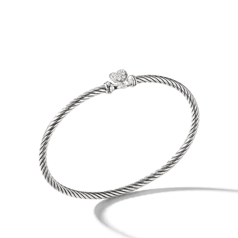 Shop Fine Jewelry With Amazing Deals Cable Collectibles® Heart Bracelet in Sterling Silver with Pavé Diamonds\, 3mm Shop Fine Jewelry With Amazing Deals Cable Collectibles® Heart Bracelet in Sterling Silver with Pavé Diamonds\, 3mm