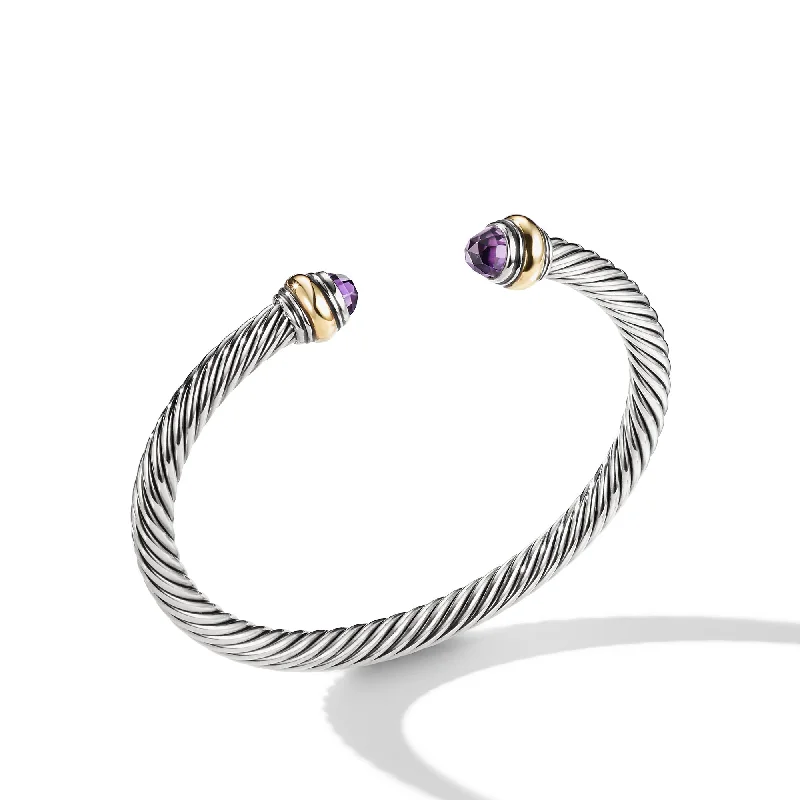 Fashion-Forward Geometric Jewelry For Contemporary Style Classic Cable Bracelet in Sterling Silver with 14K Yellow Gold and Amethyst\, 5mm Fashion-Forward Geometric Jewelry For Contemporary Style Classic Cable Bracelet in Sterling Silver with 14K Yellow Gold and Amethyst\, 5mm