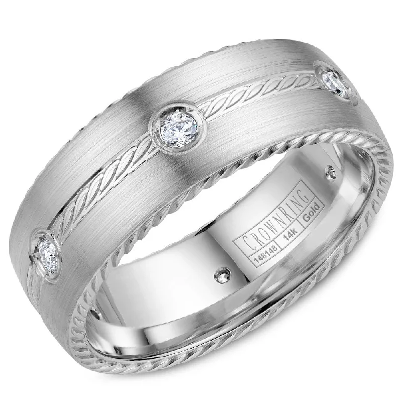 Buy More, Save More On Stunning Jewelry Pieces CrownRing 8MM 6 Round Diamond Wedding Band with Rope Detailing WB-001RD8W Buy More, Save More On Stunning Jewelry Pieces CrownRing 8MM 6 Round Diamond Wedding Band with Rope Detailing WB-001RD8W