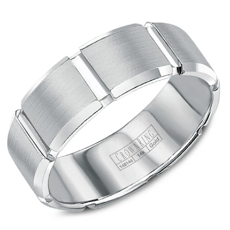Discounted Luxury Jewelry – Shine Without The Splurge CrownRing 8MM Wedding Band with Brushed Center and Line Detailing WB-7038 Discounted Luxury Jewelry – Shine Without The Splurge CrownRing 8MM Wedding Band with Brushed Center and Line Detailing WB-7038