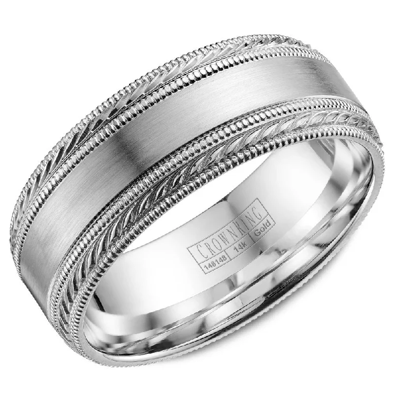 Exclusive Jewelry Offers – Shine For Less CrownRing 8MM Wedding Band with Brushed Center and Milgrain Detailing WB-034C8W Exclusive Jewelry Offers – Shine For Less CrownRing 8MM Wedding Band with Brushed Center and Milgrain Detailing WB-034C8W