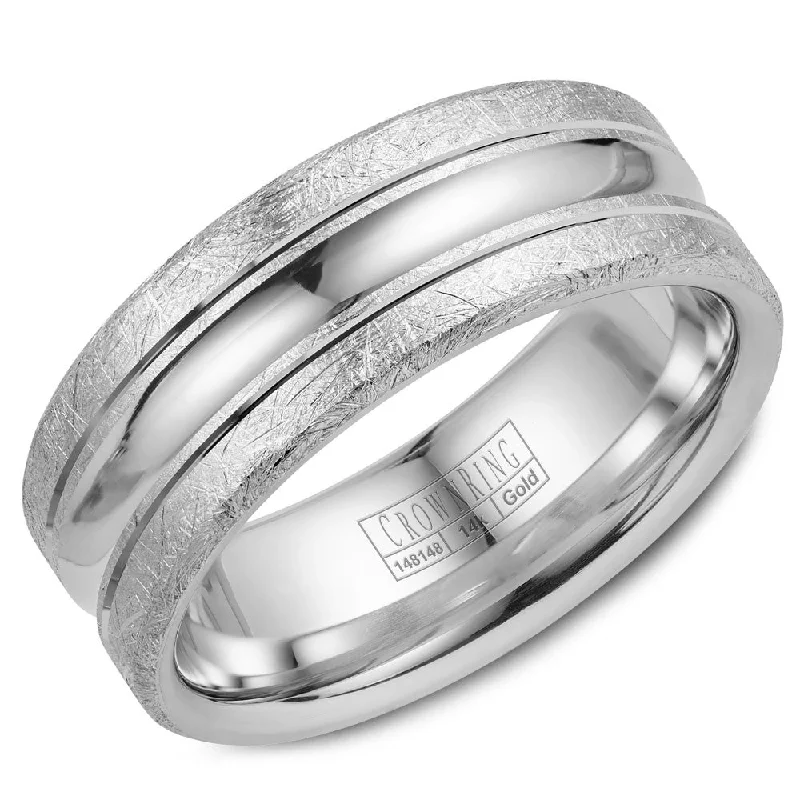 Trending Jewelry Styles Now At Limited-Time Discounts CrownRing 8MM Wedding Band with Diamond Brushed Edges WB-024C8W Trending Jewelry Styles Now At Limited-Time Discounts CrownRing 8MM Wedding Band with Diamond Brushed Edges WB-024C8W