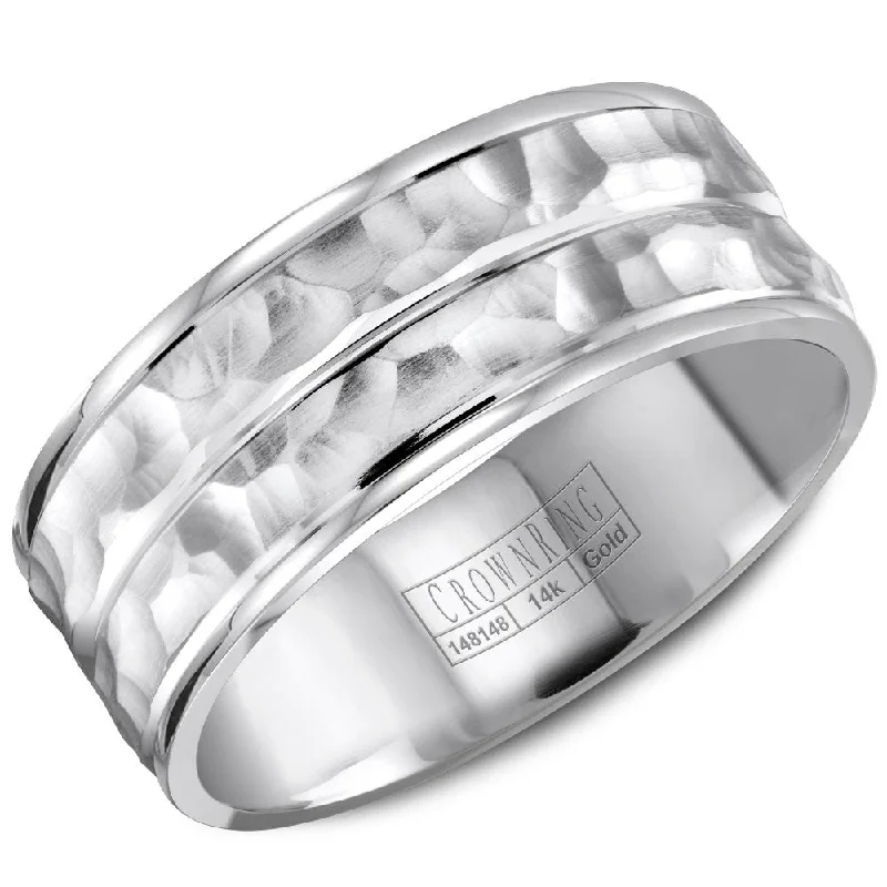 Affordable Luxury Jewelry For Every Occasion CrownRing 8MM Wedding Band with Hammered Center WB-8043 Affordable Luxury Jewelry For Every Occasion CrownRing 8MM Wedding Band with Hammered Center WB-8043