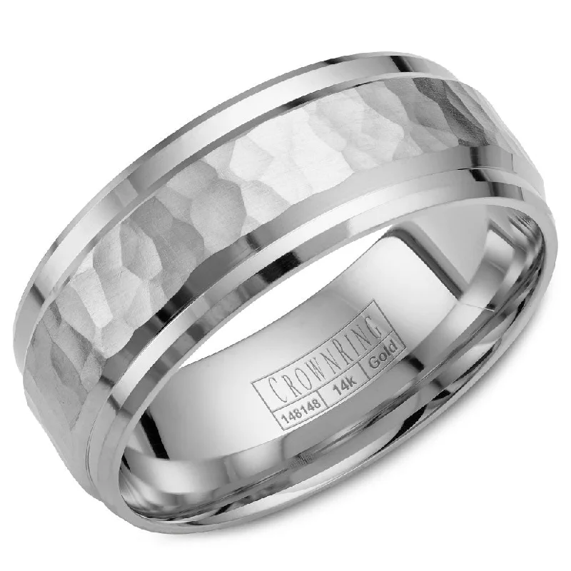 Discounted Jewelry For A Glamorous Look CrownRing 8MM Wedding Band with Hammered Center WB-9550 Discounted Jewelry For A Glamorous Look CrownRing 8MM Wedding Band with Hammered Center WB-9550