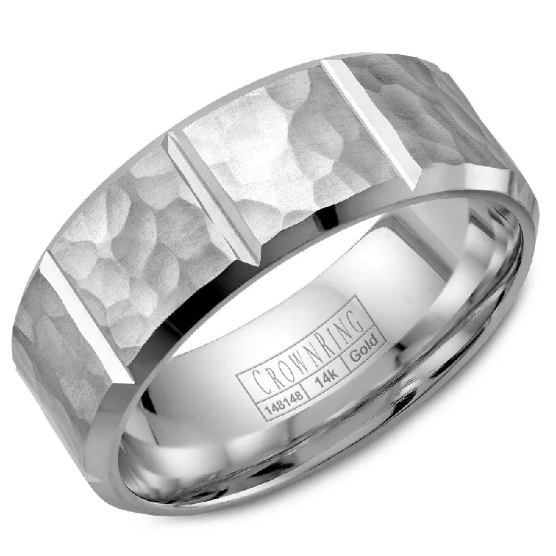 Last Chance To Grab Your Favorite Jewelry At A Discount CrownRing 8MM Wedding Band with Hammered Finish and Notch Detailing WB-9097 Last Chance To Grab Your Favorite Jewelry At A Discount CrownRing 8MM Wedding Band with Hammered Finish and Notch Detailing WB-9097
