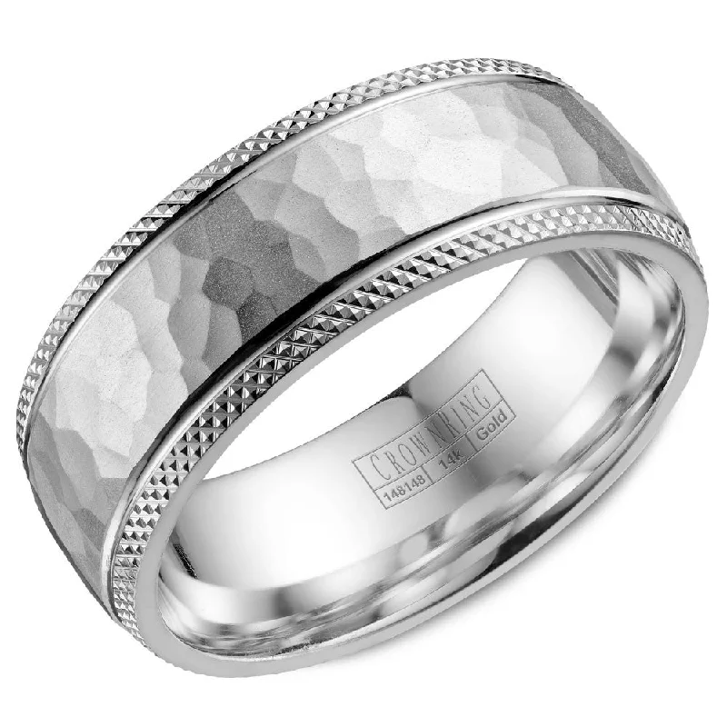 Elegant Jewelry Pieces At Unbelievable Prices CrownRing 8MM Wedding Band with Hammered Finish and Milgrain Detailing WB-035C8W Elegant Jewelry Pieces At Unbelievable Prices CrownRing 8MM Wedding Band with Hammered Finish and Milgrain Detailing WB-035C8W