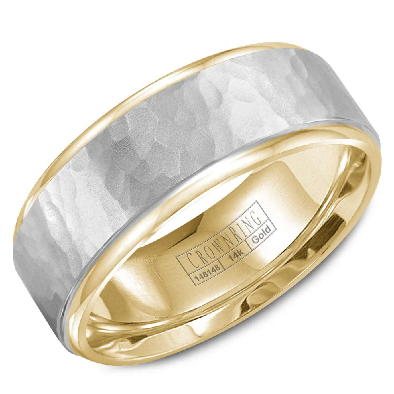 Shop Fine Jewelry With Amazing Deals CrownRing 8MM Yellow Gold Wedding Band with White Gold Hammered Center WB-9300