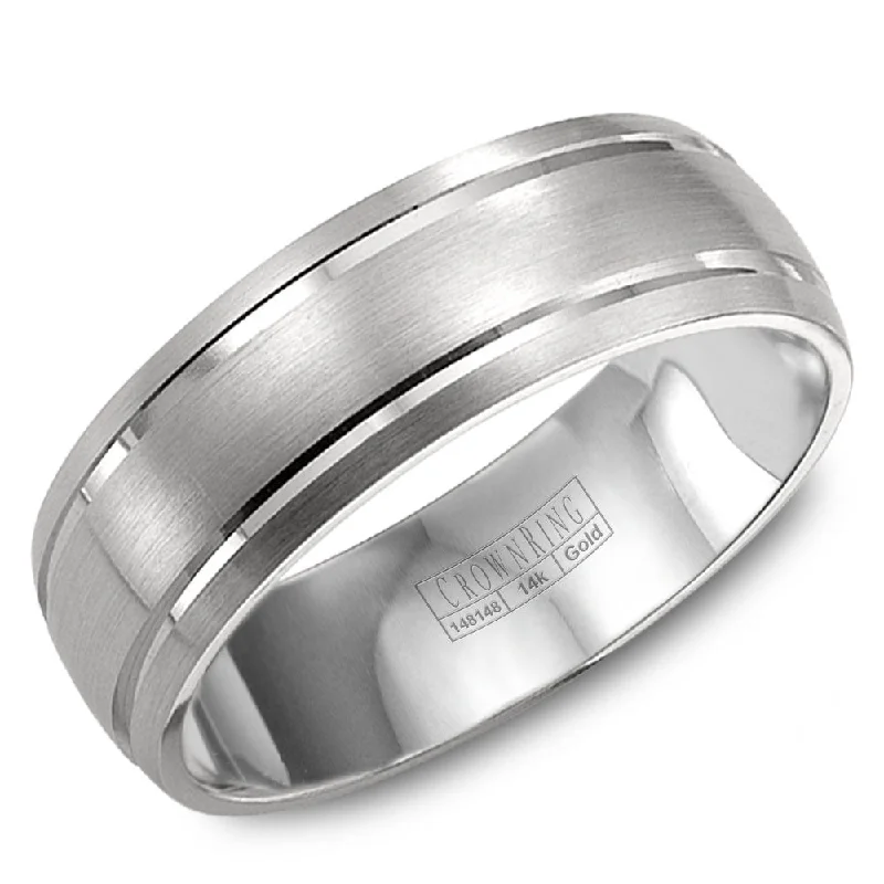 Premium Jewelry Now Available At Special Discounts CrownRing 8MM Wedding Band with Brushed Center and Line Detailing WB-9142 Premium Jewelry Now Available At Special Discounts CrownRing 8MM Wedding Band with Brushed Center and Line Detailing WB-9142