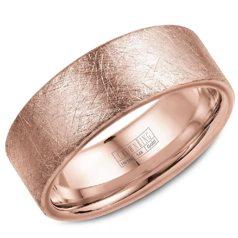 Unique Jewelry Designs Now At Discounted Rates CrownRing 8MM Rose Gold Wedding Band with Diamond Brushed Center WB-025C8R Unique Jewelry Designs Now At Discounted Rates CrownRing 8MM Rose Gold Wedding Band with Diamond Brushed Center WB-025C8R