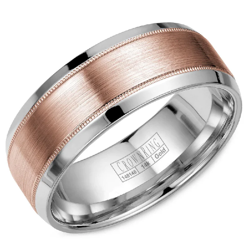 Exclusive Jewelry Sale Event – Shop Now CrownRing 8MM White Gold Wedding Band with Rose Gold Brushed Center WB-8108RW Exclusive Jewelry Sale Event – Shop Now CrownRing 8MM White Gold Wedding Band with Rose Gold Brushed Center WB-8108RW