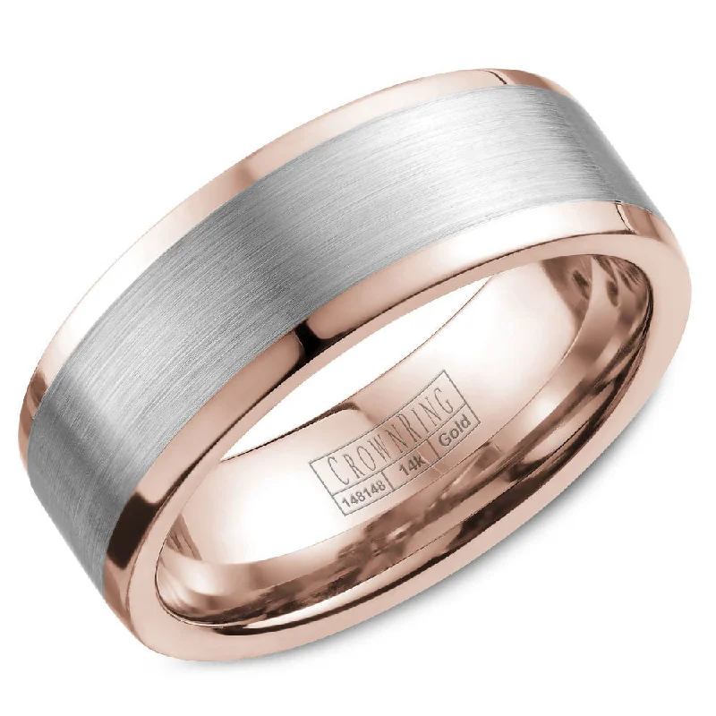 Flash Sale On Exquisite Jewelry – Don't Miss Out CrownRing 8MM Rose Gold Wedding Band with White Gold Brushed Center WB-9845WR Flash Sale On Exquisite Jewelry – Don't Miss Out CrownRing 8MM Rose Gold Wedding Band with White Gold Brushed Center WB-9845WR