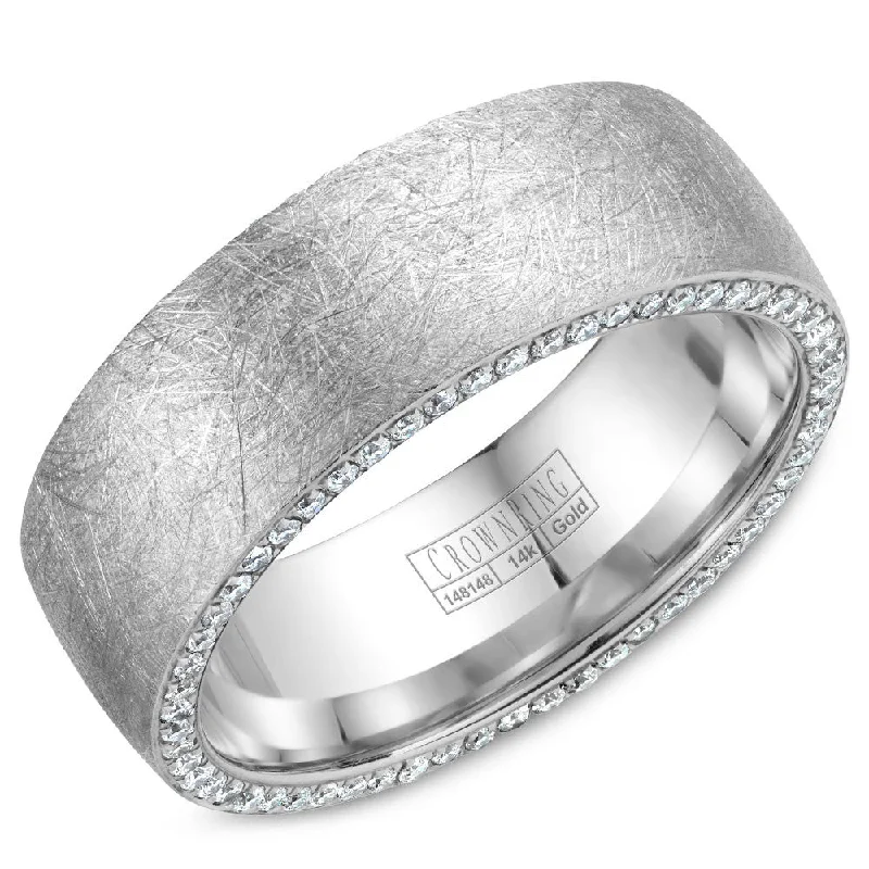 Grab Your Dream Jewelry At The Lowest Prices CrownRing 8MM Eternity Edge Set Diamond Wedding Band with Diamond Brushed Finish WB-022D8W Grab Your Dream Jewelry At The Lowest Prices CrownRing 8MM Eternity Edge Set Diamond Wedding Band with Diamond Brushed Finish WB-022D8W