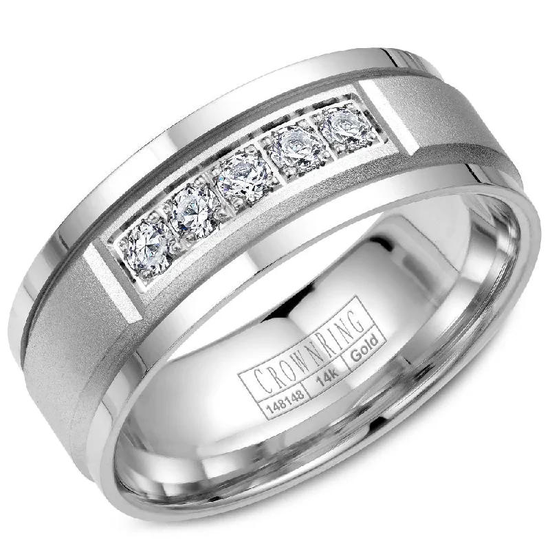 Exclusive Online Discounts On Stylish Jewelry CrownRing 8MM 5 Round Diamond Wedding Band with Sandpaper Center & Line Detailing WB-8038 Exclusive Online Discounts On Stylish Jewelry CrownRing 8MM 5 Round Diamond Wedding Band with Sandpaper Center & Line Detailing WB-8038