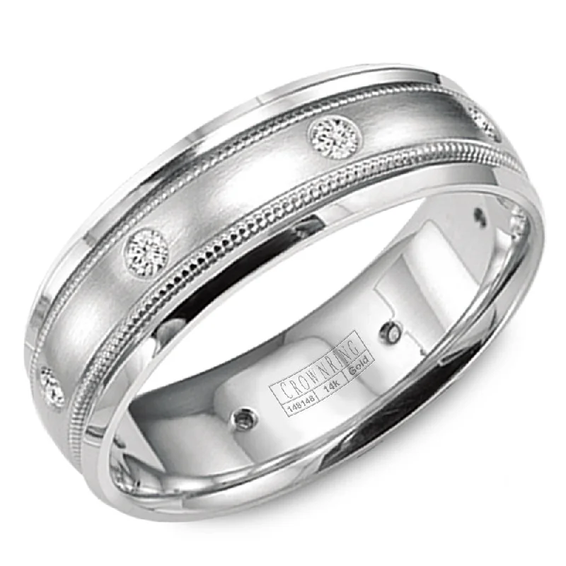 Special Offers On Handcrafted And Designer Jewelry CrownRing 8MM 6 Round Diamond Wedding Band with Brushed Finish and Milgrain Detailing WB-9025 Special Offers On Handcrafted And Designer Jewelry CrownRing 8MM 6 Round Diamond Wedding Band with Brushed Finish and Milgrain Detailing WB-9025
