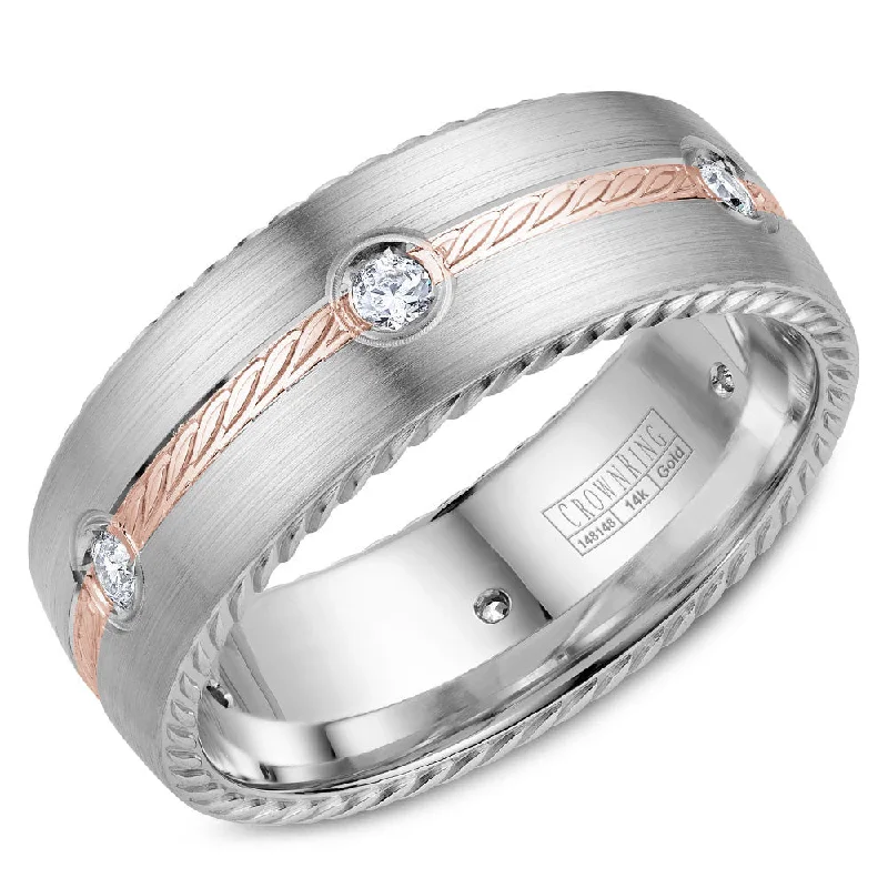 Limited-Time Jewelry Sale – Elegant Styles At Less CrownRing 8MM Diamond Wedding Band with Rose Gold Rope Detailing WB-014RD8RW Limited-Time Jewelry Sale – Elegant Styles At Less CrownRing 8MM Diamond Wedding Band with Rose Gold Rope Detailing WB-014RD8RW