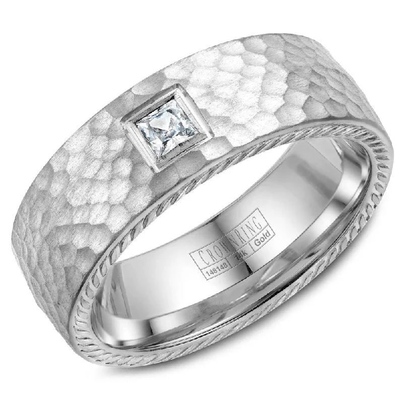 Best-Selling Jewelry Now Available At Special Deals CrownRing 8MM Hammered Finish & Rope Detailing Wedding Band with Princess Cut Diamond WB-021RD8W Best-Selling Jewelry Now Available At Special Deals CrownRing 8MM Hammered Finish & Rope Detailing Wedding Band with Princess Cut Diamond WB-021RD8W
