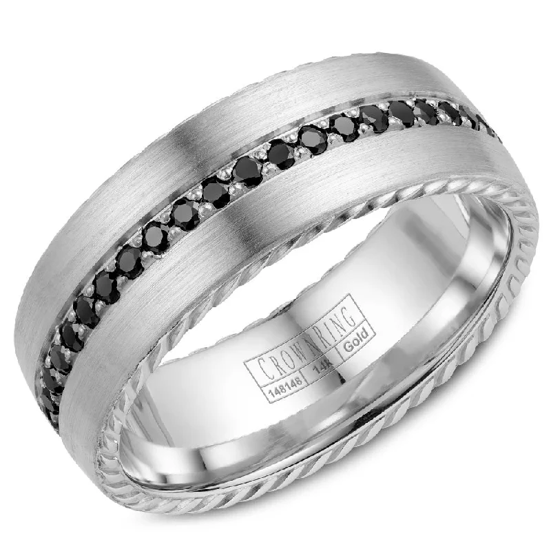 Shop Elegant Jewelry At Unbeatable Prices CrownRing 8MM 45 Black Diamond Wedding Band with Rope Detailing WB-002RD8W Shop Elegant Jewelry At Unbeatable Prices CrownRing 8MM 45 Black Diamond Wedding Band with Rope Detailing WB-002RD8W