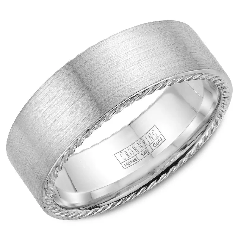 Stunning Jewelry At Even More Stunning Prices CrownRing Rope Collection 8MM Wedding Band with Brushed Center WB-009R8W Stunning Jewelry At Even More Stunning Prices CrownRing Rope Collection 8MM Wedding Band with Brushed Center WB-009R8W