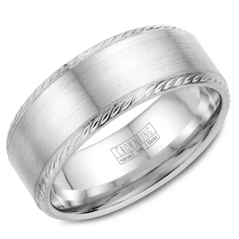 Elegant Jewelry At Unbeatable Offers – Shop Before It's Gone CrownRing 8MM Wedding Band with Brushed Center & Rope Detailing WB-011R8W Elegant Jewelry At Unbeatable Offers – Shop Before It's Gone CrownRing 8MM Wedding Band with Brushed Center & Rope Detailing WB-011R8W