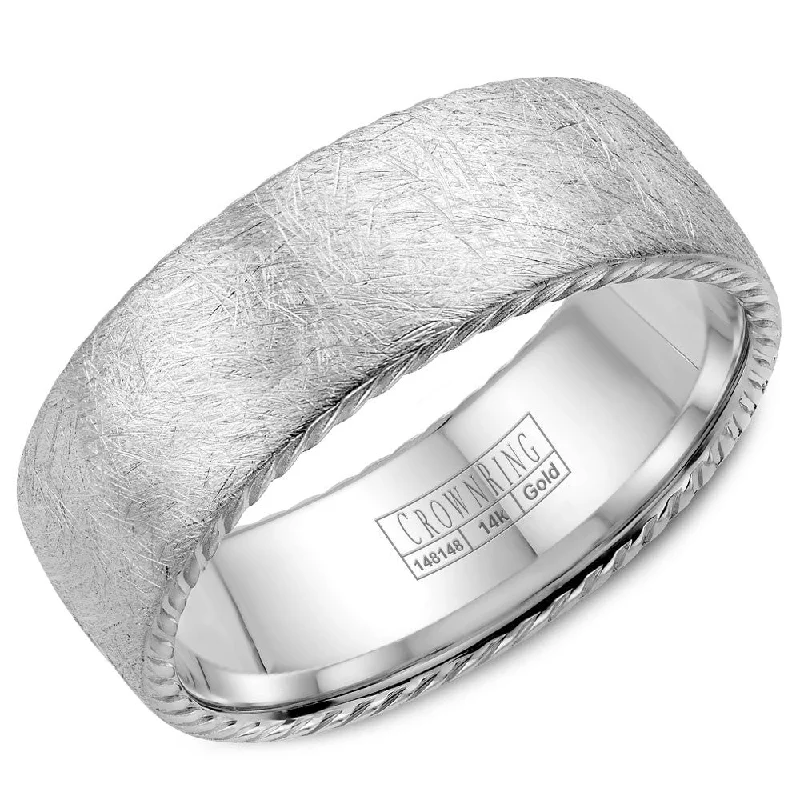 Chic, Trendy, And Affordable Jewelry Sale CrownRing 8MM Wedding Band with Textured Finish & Rope Detailing WB-006R8W Chic, Trendy, And Affordable Jewelry Sale CrownRing 8MM Wedding Band with Textured Finish & Rope Detailing WB-006R8W