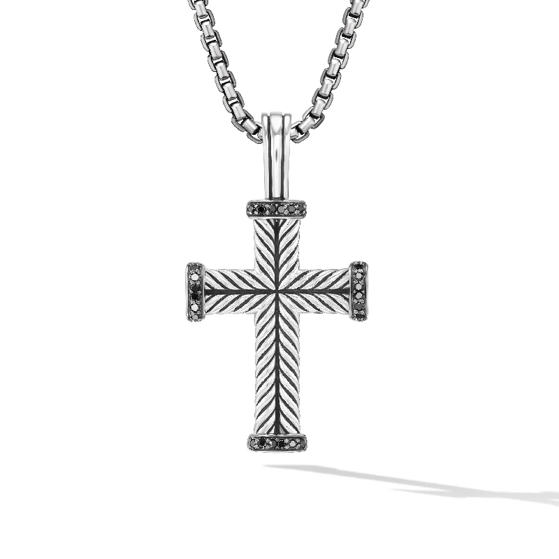 Classic And Modern Jewelry Styles On Sale Chevron Cross Pendant in Sterling Silver with Black Diamonds\, 33.5mm Classic And Modern Jewelry Styles On Sale Chevron Cross Pendant in Sterling Silver with Black Diamonds\, 33.5mm