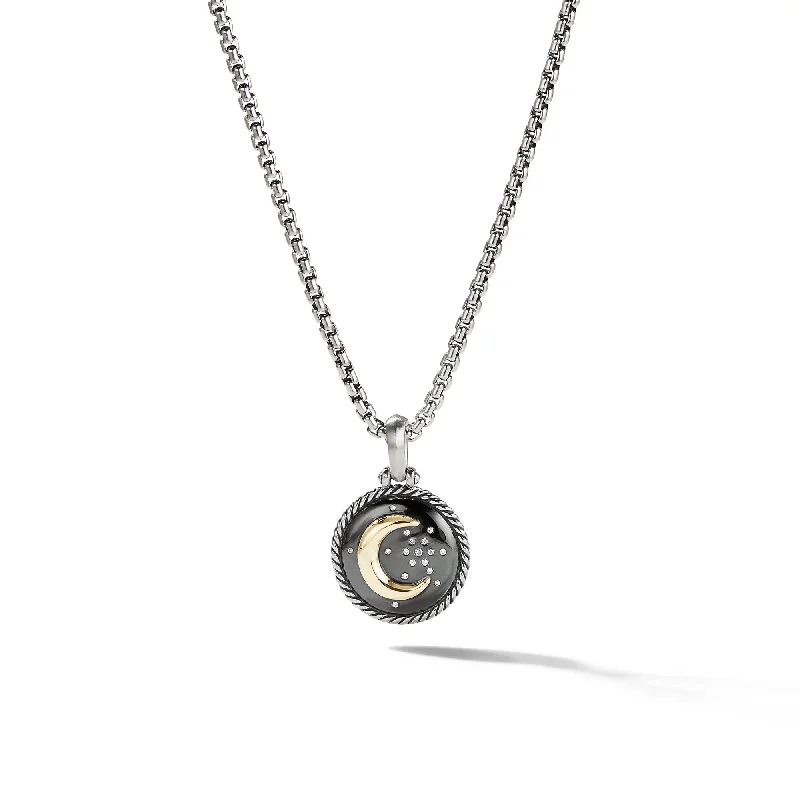 Adjustable Charm Bracelets For A Perfect Fit Moon and Star Amulet in Sterling Silver with 18K Yellow Gold and Diamonds\, 21mm Adjustable Charm Bracelets For A Perfect Fit Moon and Star Amulet in Sterling Silver with 18K Yellow Gold and Diamonds\, 21mm