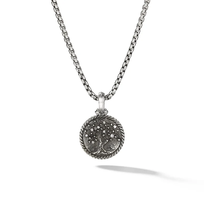 Dainty Floral Jewelry For Feminine Elegance Tree of Life Amulet in Sterling Silver with Diamonds\, 21mm Dainty Floral Jewelry For Feminine Elegance Tree of Life Amulet in Sterling Silver with Diamonds\, 21mm