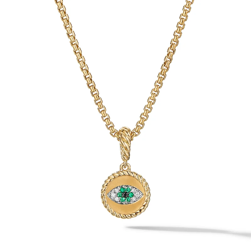 Exclusive Jewelry Sale – Sparkle For Less Evil Eye Amulet in 18K Yellow Gold with Pavé Emeralds and Diamonds\, 18.8mm Exclusive Jewelry Sale – Sparkle For Less Evil Eye Amulet in 18K Yellow Gold with Pavé Emeralds and Diamonds\, 18.8mm