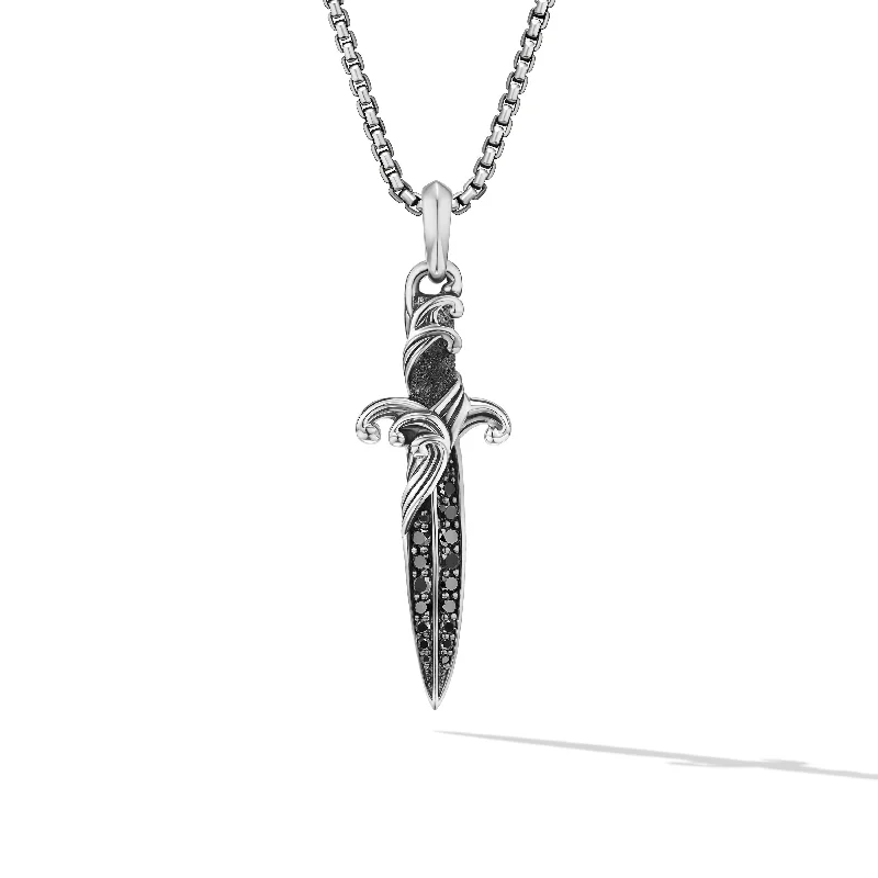 Eco-Friendly Sustainable Jewelry For Conscious Buyers Waves Dagger Amulet in Sterling Silver with Black Diamonds\, 43.8mm Eco-Friendly Sustainable Jewelry For Conscious Buyers Waves Dagger Amulet in Sterling Silver with Black Diamonds\, 43.8mm