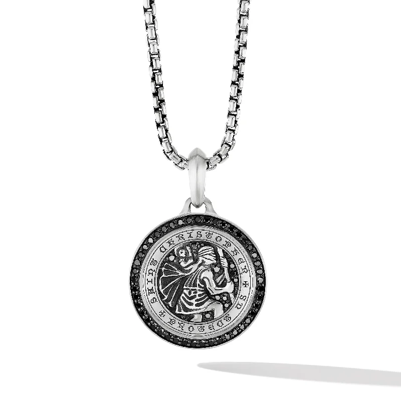 Shop Trending Jewelry With Exclusive Savings St. Christopher Amulet in Sterling Silver with Black Diamonds\, 34.5mm Shop Trending Jewelry With Exclusive Savings St. Christopher Amulet in Sterling Silver with Black Diamonds\, 34.5mm