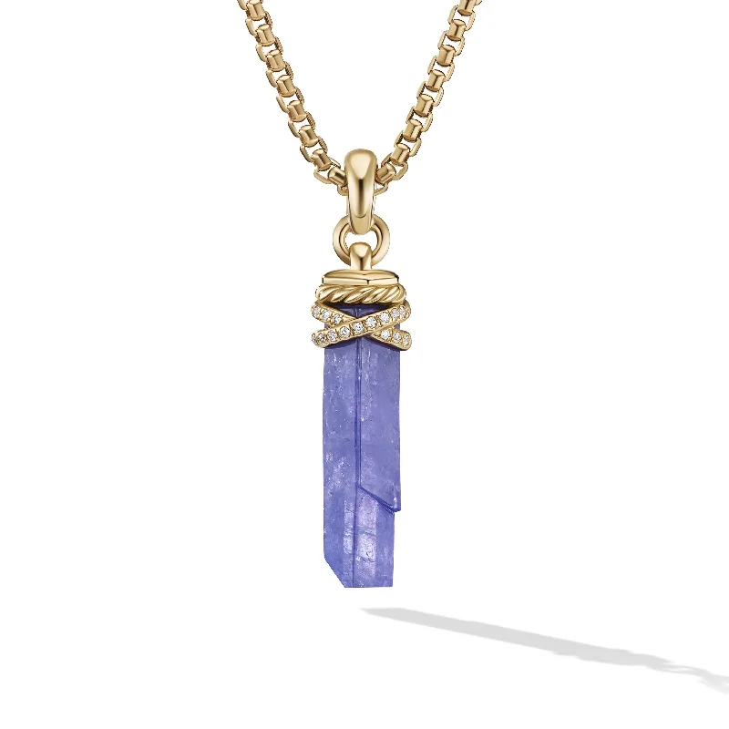 Bestselling Jewelry At Special Promotional Rates Wrapped Crystal Amulet in Tanzanite Crystal with 18K Yellow Gold and Diamonds\, 46mm Bestselling Jewelry At Special Promotional Rates Wrapped Crystal Amulet in Tanzanite Crystal with 18K Yellow Gold and Diamonds\, 46mm