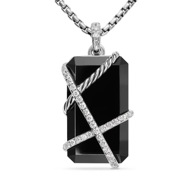 Bohemian-Inspired Jewelry For Free-Spirited Fashion Cable Wrap Amulet in Sterling Silver with Black Onyx and Diamonds\, 45mm Bohemian-Inspired Jewelry For Free-Spirited Fashion Cable Wrap Amulet in Sterling Silver with Black Onyx and Diamonds\, 45mm