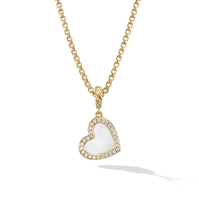 Classic And Modern Jewelry Styles On Sale DY Elements® Heart Pendant in 18K Yellow Gold with Mother of Pearl and Diamonds\, 19.5mm Classic And Modern Jewelry Styles On Sale DY Elements® Heart Pendant in 18K Yellow Gold with Mother of Pearl and Diamonds\, 19.5mm