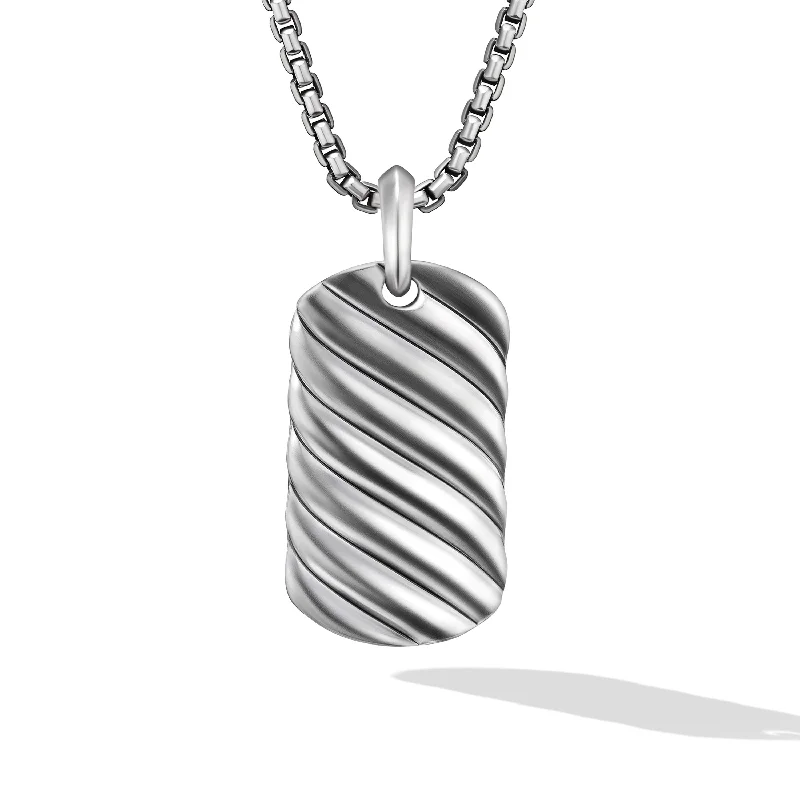 Luxury Jewelry Without The Luxury Price Tag Sculpted Cable Tag in Sterling Silver\, 35mm Luxury Jewelry Without The Luxury Price Tag Sculpted Cable Tag in Sterling Silver\, 35mm