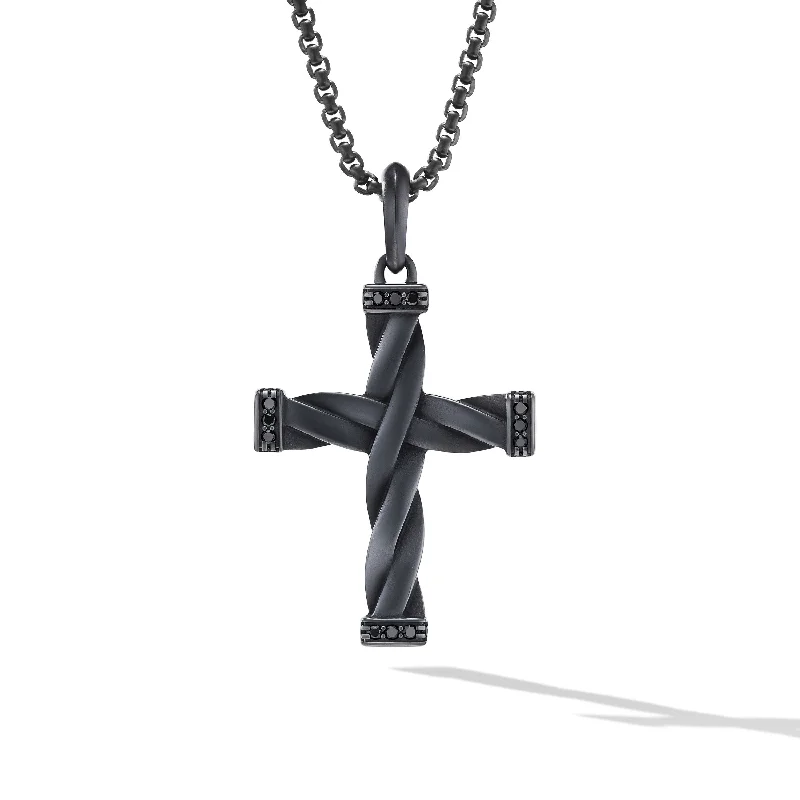 Elevate Your Outfit With Discounted Statement Jewelry DY Helios™ Cross Pendant in Black Titanium with Black Diamonds\, 48mm Elevate Your Outfit With Discounted Statement Jewelry DY Helios™ Cross Pendant in Black Titanium with Black Diamonds\, 48mm