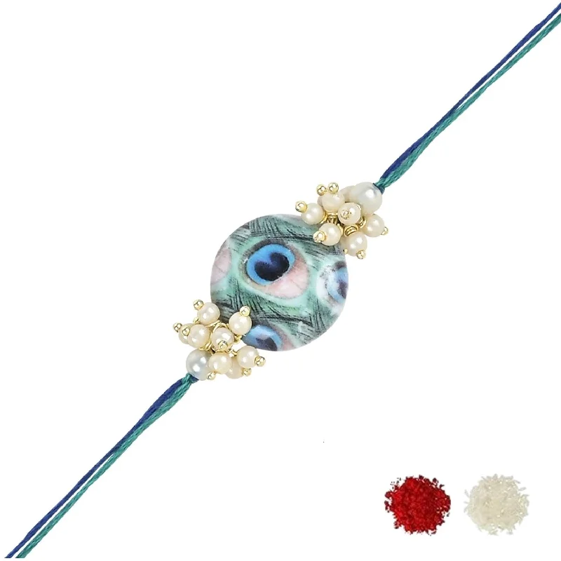 Stunning Jewelry At Even More Stunning Prices Etnico I Jewels Pearl & Peacock Feather Designer Bhaiya Rakhi With Roli Chawal for Brother/Bro/Men with Rakshabandhan Card (R112G) Stunning Jewelry At Even More Stunning Prices Etnico I Jewels Pearl & Peacock Feather Designer Bhaiya Rakhi With Roli Chawal for Brother/Bro/Men with Rakshabandhan Card (R112G)