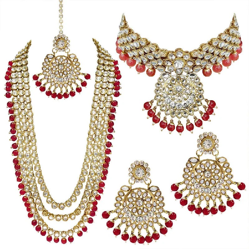 Handcrafted Beauty At Affordable Prices Etnico Traditional 18K Gold Plated Kundan & Pearl Studded Bridal Choker Necklace Jewellery Set With Earrings & Maang Tikka for Women (IJ325R) Handcrafted Beauty At Affordable Prices Etnico Traditional 18K Gold Plated Kundan & Pearl Studded Bridal Choker Necklace Jewellery Set With Earrings & Maang Tikka for Women (IJ325R)